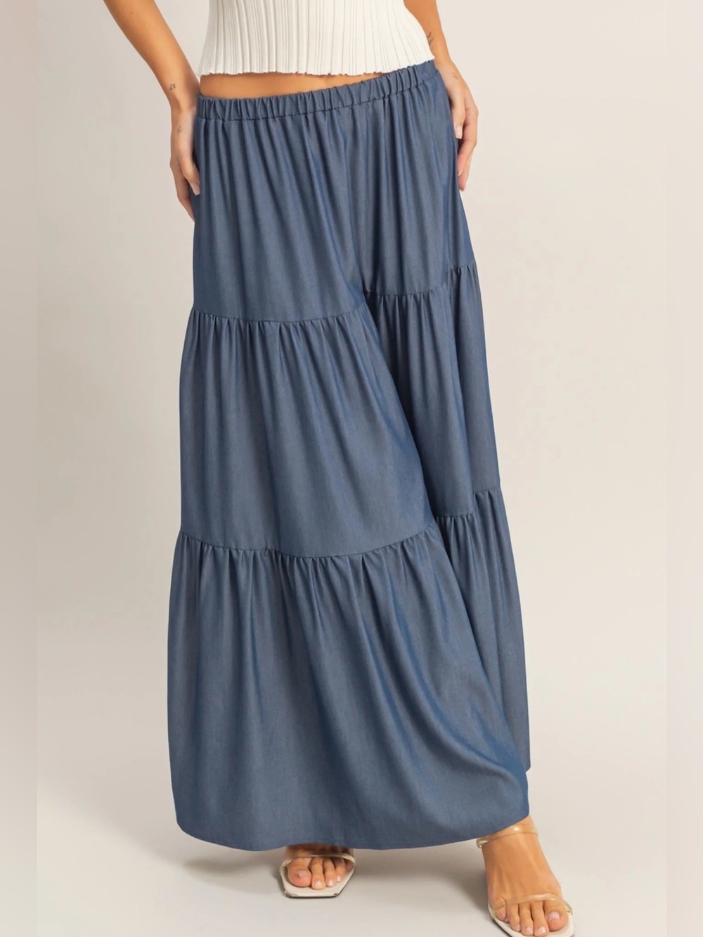HYFVE Blue Tiered Maxi Skirt with Elastic Waist